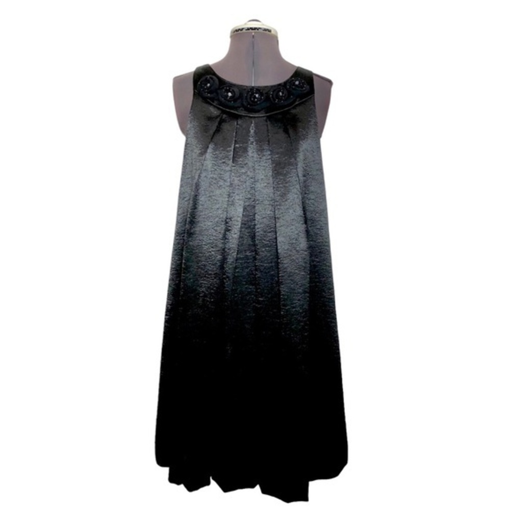 R&M Richards Embellished Neckline Black Sleeveless Pleated Loose Fit Dress 8
